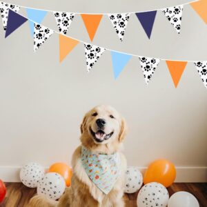 32Ft Orange Blue Dog Paw Party Decorations Puppy Paw Print Fabric Banner Triangle Pennant Flag Garland Streamers for Kids Boys Blue Dog Birthday Baby Shower Party Outdoor Garden Decor Supplies