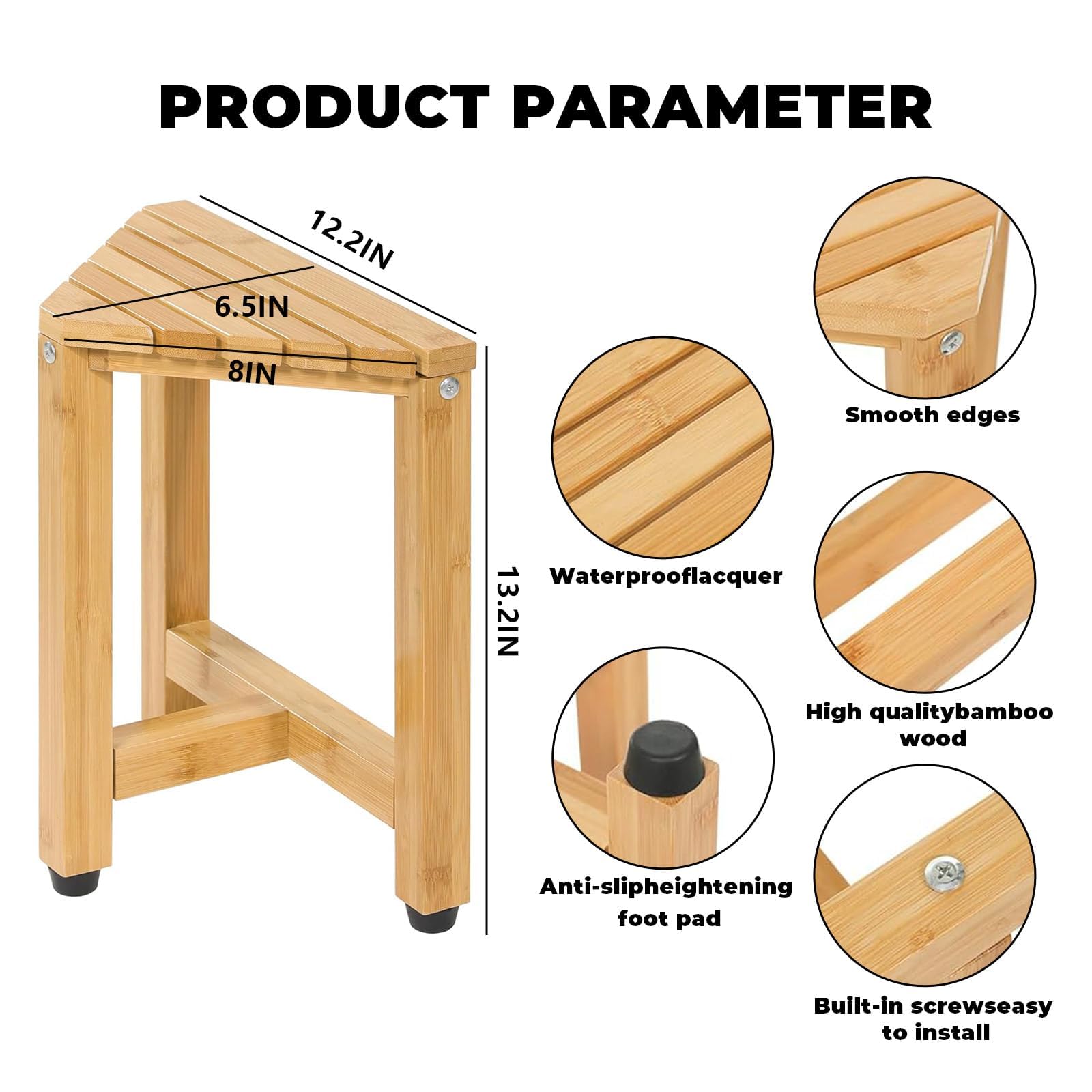 Generic 12.2 in Corner Shower Stool Wood, Triangle Shower Foot Rest, Shower Stool for Shaving Legs, Stool for Small Shower Spaces, Bath Seat, Foot Rest Shaving