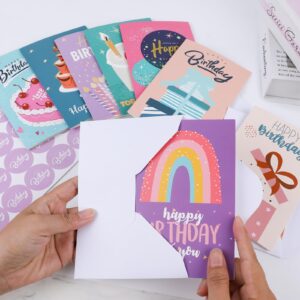 NESCCI Birthday Cards,24 Pcs Blank Cards with Envelopes & Stickers,24 Design,4x6 Inches Happy Birthday Card,Birthday Card for Kids, Family, Friends, and Colleagues