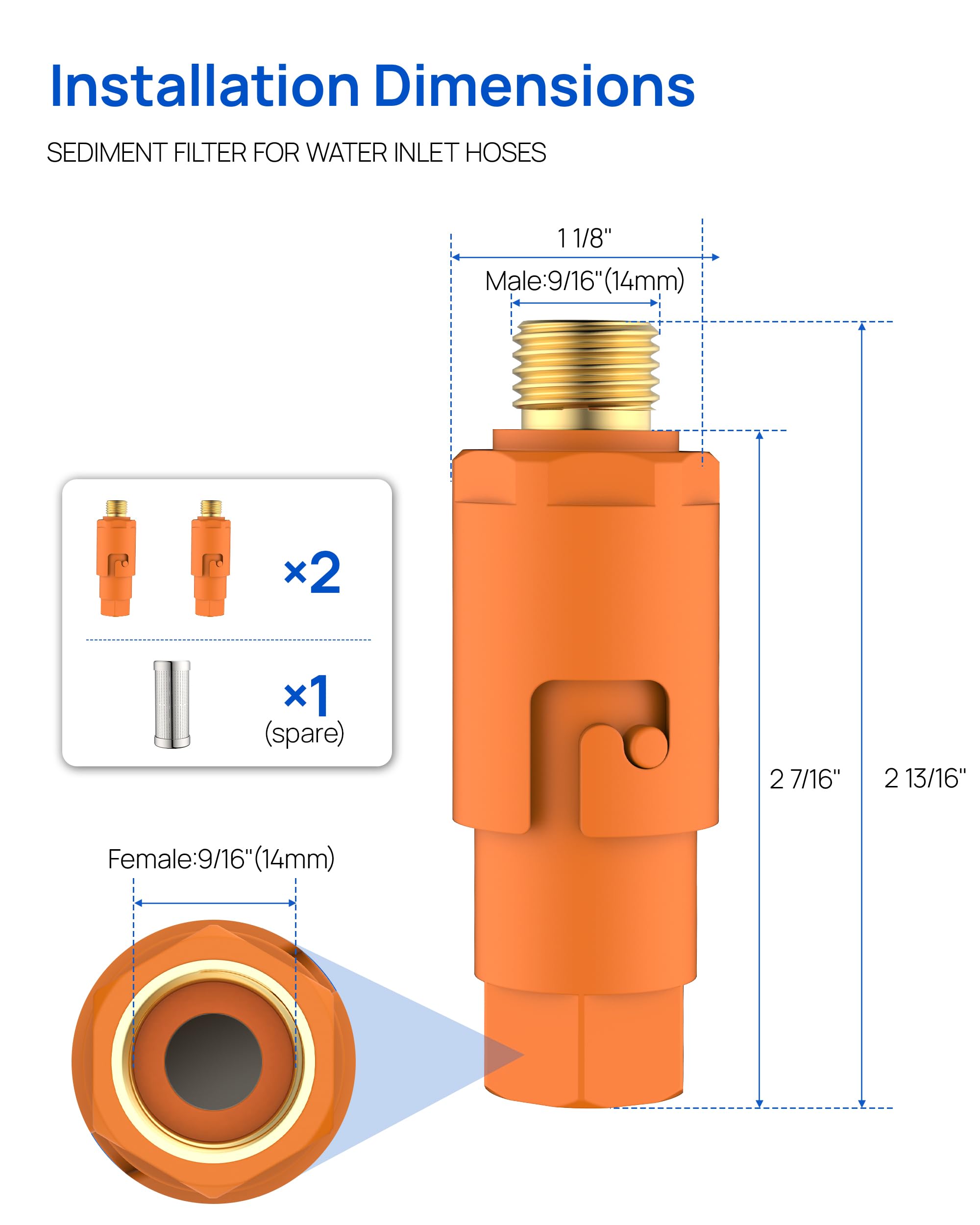 J-HVA Sediment Water Filter G3/8(9/16in) - Under Sink Water Filter, for Bathroom Kitchen RV Plumbing Water Faucet Supply Lines,35 Micron Flushable Inline Water Hose Filter, Conncet Angle Valve(2 Pack)