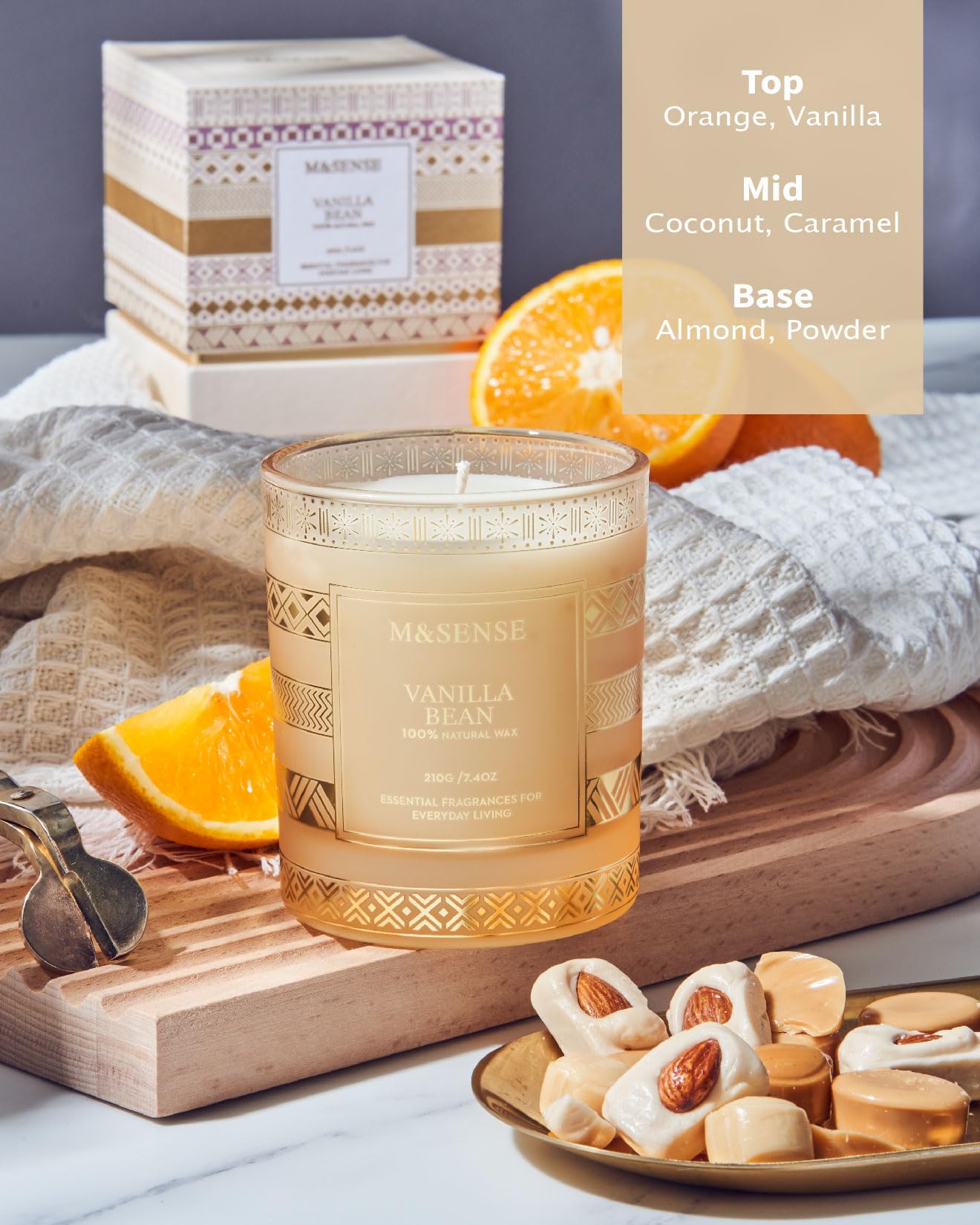 M&SENSE Vanilla Bean Scented Candles for Home Luxury Candle Gift Set, House Warming Gifts New Home, 7.4 oz 45 Hours Slow Burning, Natural Soy Candle for Home Scented