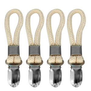 4Pcs Braided Cotton Loop Metal Towel Clips Portable Traveling Clothespins Clip for Indoor Outdoor Clothesline Drying Towel Clips for Hanging On Wall