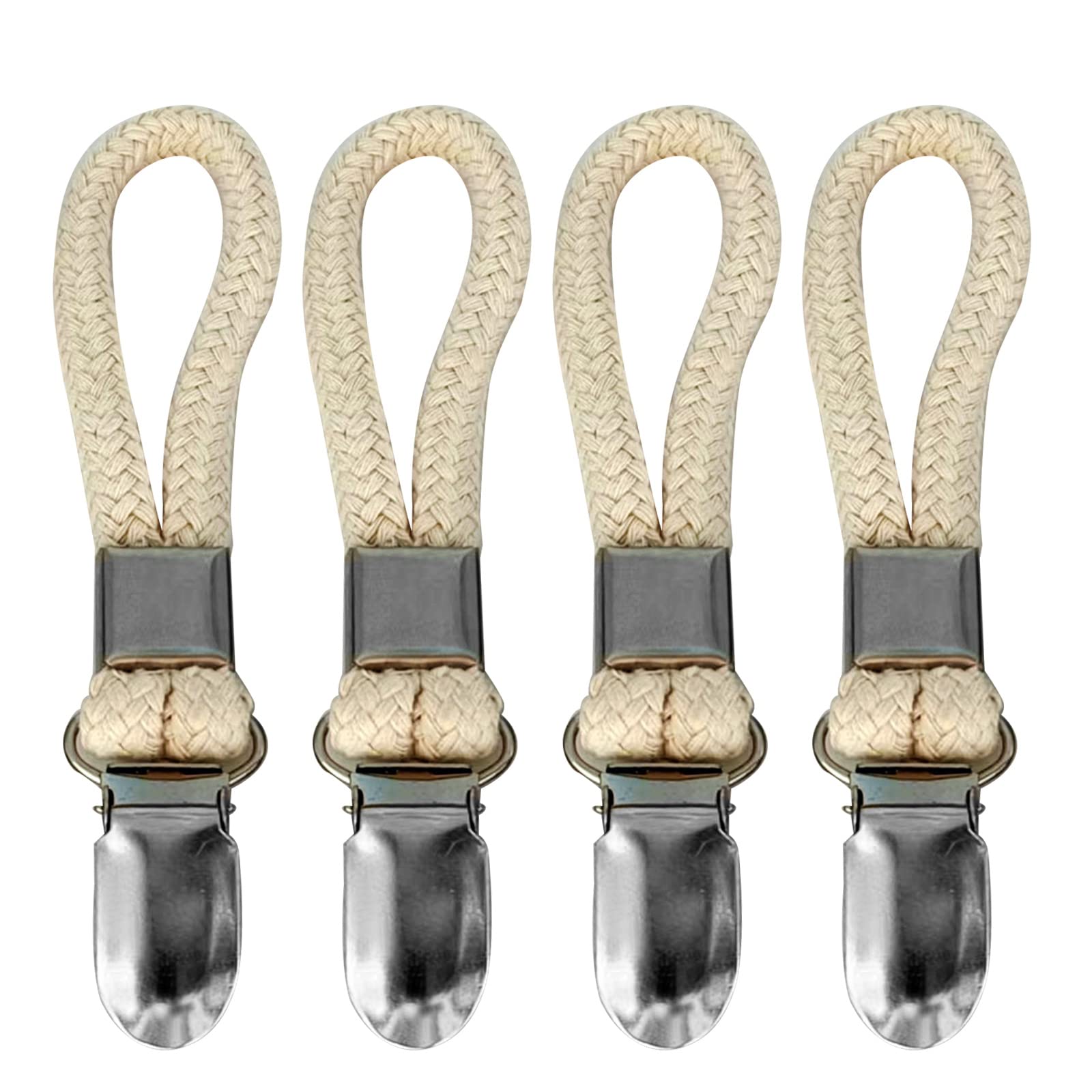 4Pcs Braided Cotton Loop Metal Towel Clips Portable Traveling Clothespins Clip for Indoor Outdoor Clothesline Drying Towel Clips for Hanging On Wall