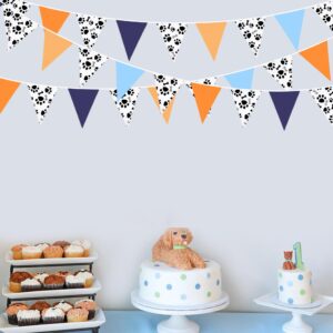 32Ft Orange Blue Dog Paw Party Decorations Puppy Paw Print Fabric Banner Triangle Pennant Flag Garland Streamers for Kids Boys Blue Dog Birthday Baby Shower Party Outdoor Garden Decor Supplies