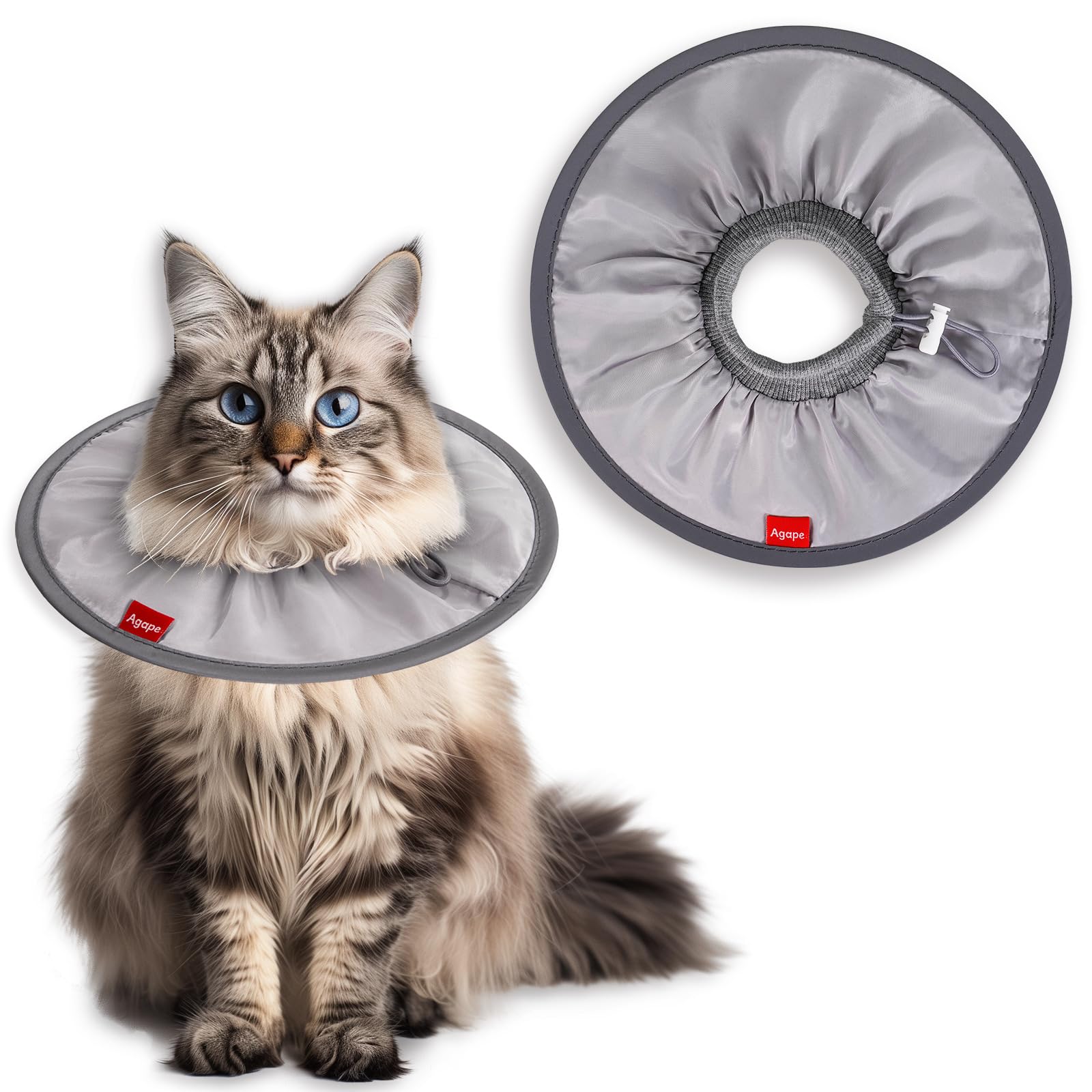 Agape Cat Cone Collar Soft and Cool, Lightweight Recovery Collar for Cats After Surgery, Adjustable Cat Cone Alternative, Reflective Neck Cone to Stop Licking,Waterproof E Collar for Wound Care (Grey)