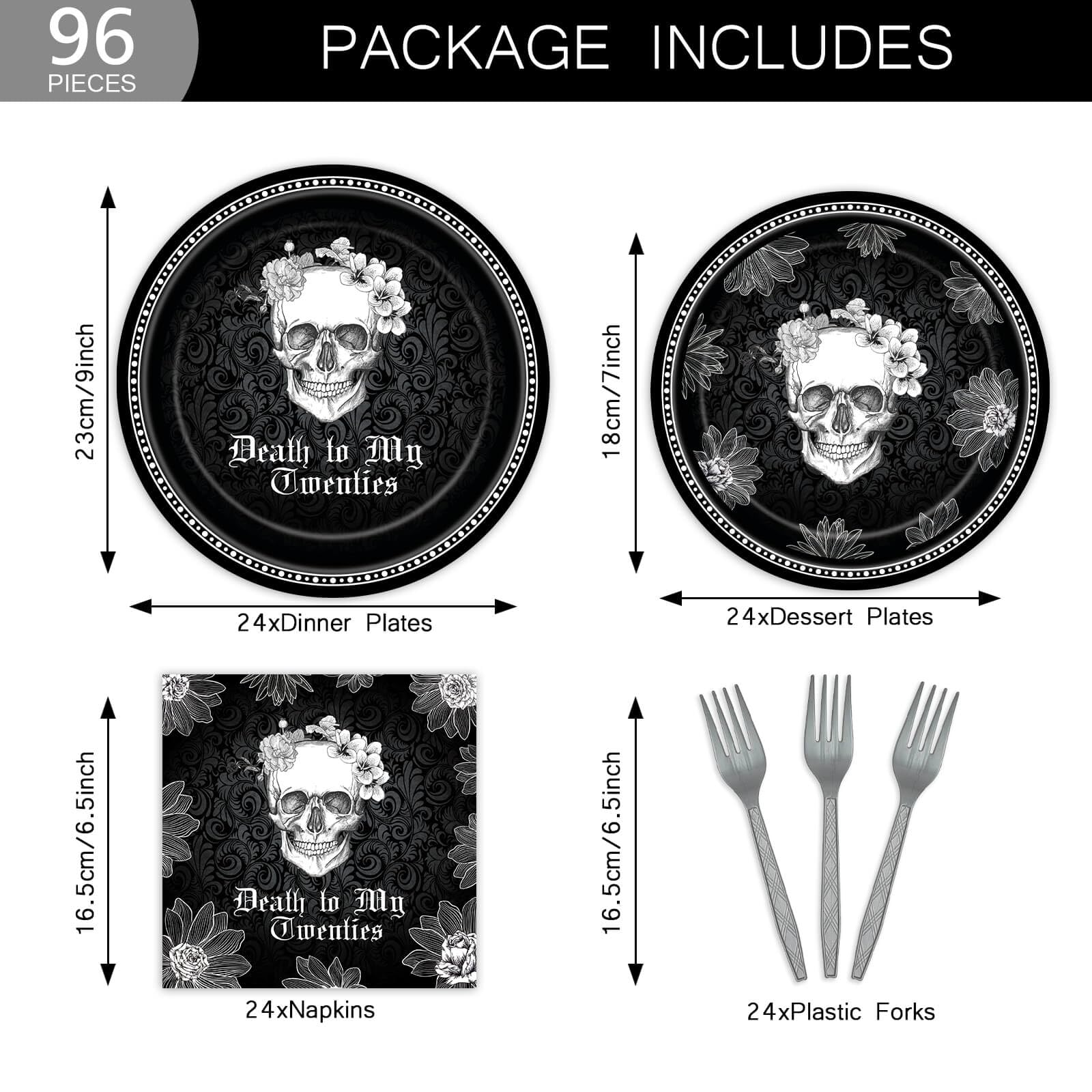 96PCS Death to My Twenties Plates Napkins Party Supplies Rip to My 20s Party Decorations Skull Black 30th Birthday Tableware Set Funeral for My Youth Funny Thirtieth Birthday Party Supplies Serve 24