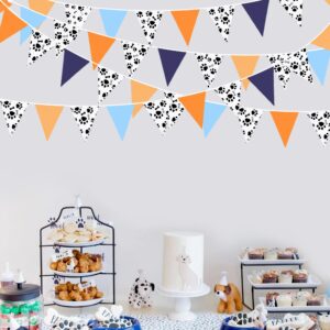 32Ft Orange Blue Dog Paw Party Decorations Puppy Paw Print Fabric Banner Triangle Pennant Flag Garland Streamers for Kids Boys Blue Dog Birthday Baby Shower Party Outdoor Garden Decor Supplies