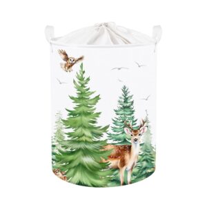 clastyle 45l large green pine tree deer owl kid laundry hamper with handle collapsible forest hedgehog raccoon clothes toy storage basket with lid for nursery