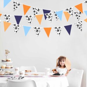 32Ft Orange Blue Dog Paw Party Decorations Puppy Paw Print Fabric Banner Triangle Pennant Flag Garland Streamers for Kids Boys Blue Dog Birthday Baby Shower Party Outdoor Garden Decor Supplies