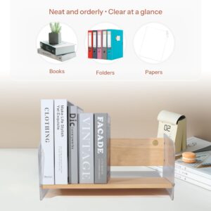 KAOTGOT Wood Desktop Bookshelf Organizer, Wood Combined with Acrylic Corrugated Bookshelf, Small Bookshelf for Small Spaces, Display Bookcase Book Rack for Home, Office