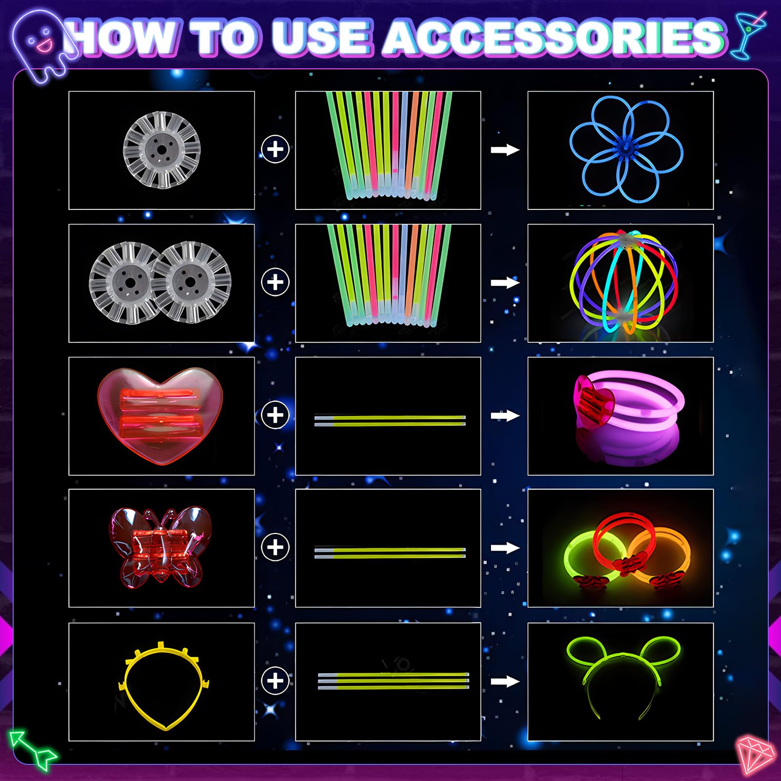 470psc Glow in the Dark Party Supplies for Kids Adults birthdays,Light Up Party Favors with，200 Glow Sticks Bulk，DIY Glow Necklaces Glasses Bracelets Headband, Christmas Party Neon Party Supplies