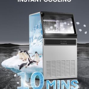 100lbs Commercial Ice Maker Machine per Day, Stainless Steel Housing Under Counter Ice Machine with 33lbs Storage Capacity, Freestanding Ice Maker, Ideal for Restaurant, Bars, Home Offices, FOHERE