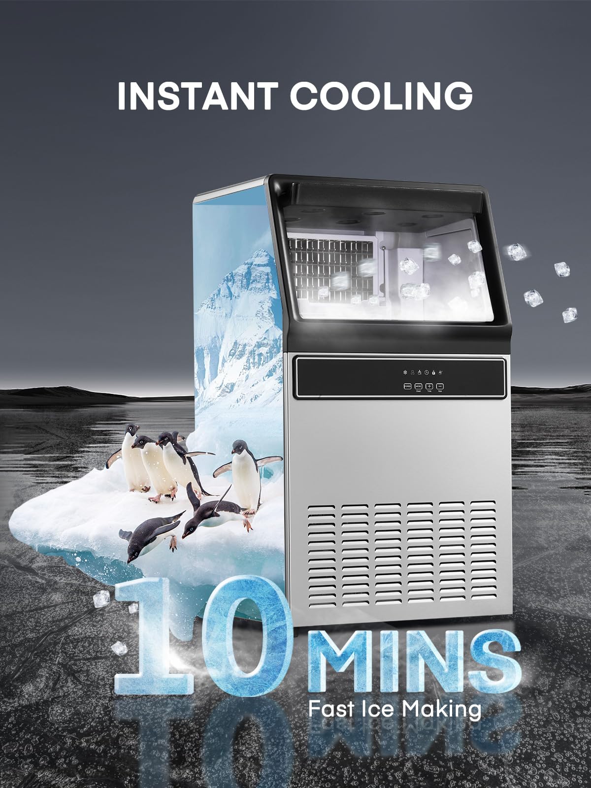 100lbs Commercial Ice Maker Machine per Day, Stainless Steel Housing Under Counter Ice Machine with 33lbs Storage Capacity, Freestanding Ice Maker, Ideal for Restaurant, Bars, Home Offices, FOHERE