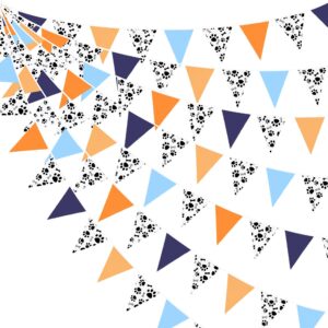 32ft orange blue dog paw party decorations puppy paw print fabric banner triangle pennant flag garland streamers for kids boys blue dog birthday baby shower party outdoor garden decor supplies