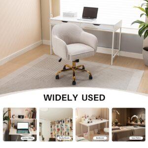 obmedin Home Office Desk Chair with Arms Gold Wheels Modern Velvet Upholstered Rolling Computer Chair Mid-Back Ergonomic Adjustable Swivel Vanity Chair for Bedroom Study Office, Beige,Corduroy