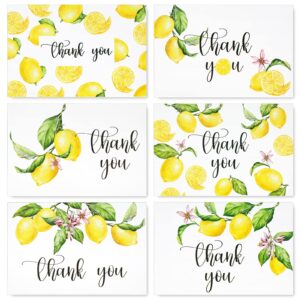 whaline 30 pack lemon thank you cards with envelopes stickers white yellow fruit greeting cards lemonade blank note cards for baby shower wedding birthday bridal party, 4 x 6 inch