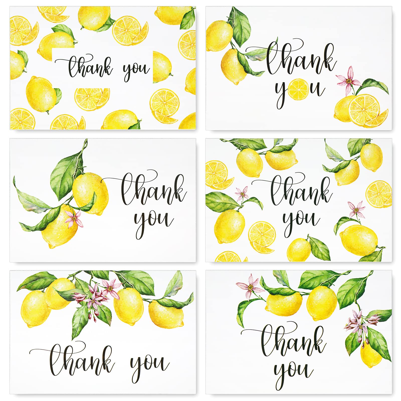 Whaline 30 Pack Lemon Thank You Cards with Envelopes Stickers White Yellow Fruit Greeting Cards Lemonade Blank Note Cards for Baby Shower Wedding Birthday Bridal Party, 4 x 6 Inch