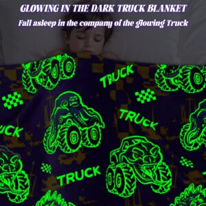 Glow in The Dark Blanket for Boys Truck Car Blanket Gifts for Kids Glowing Tractor Throw Blanket Soft Fleece Blanket for Bed Sofa Room Decor