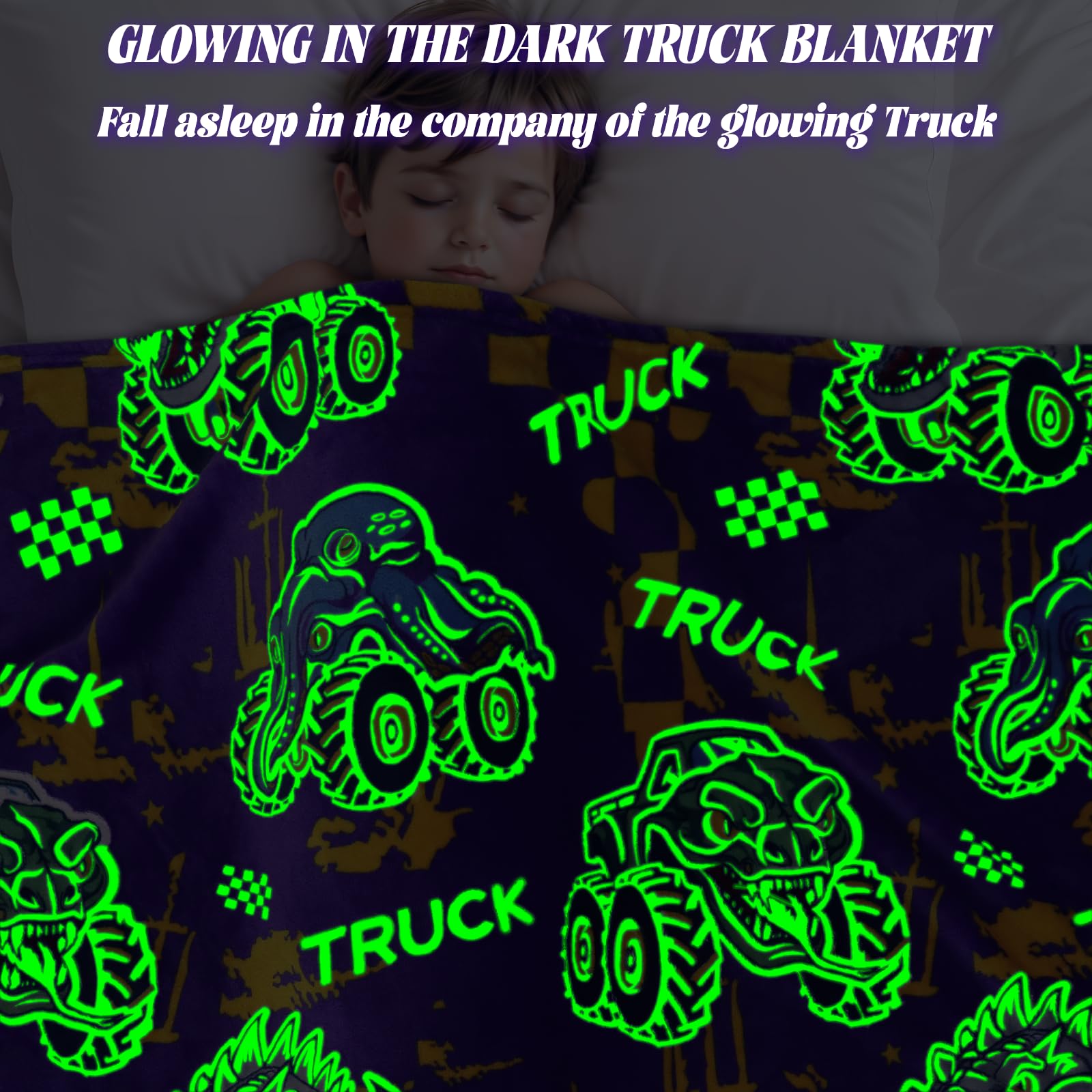 Glow in The Dark Blanket for Boys Truck Car Blanket Gifts for Kids Glowing Tractor Throw Blanket Soft Fleece Blanket for Bed Sofa Room Decor