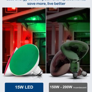 Nouscan PAR38 Red Green LED Lights for Outside [Christmas Combo], 150W Flood Light Bulbs Equivalent, 15W 1200LM, Colored Outdoor Flood Light Bulb, E26 Base Not-dim for Christmas, Halloween, 2 Pack