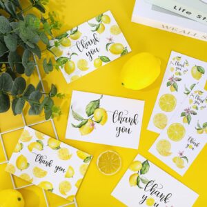 Whaline 30 Pack Lemon Thank You Cards with Envelopes Stickers White Yellow Fruit Greeting Cards Lemonade Blank Note Cards for Baby Shower Wedding Birthday Bridal Party, 4 x 6 Inch