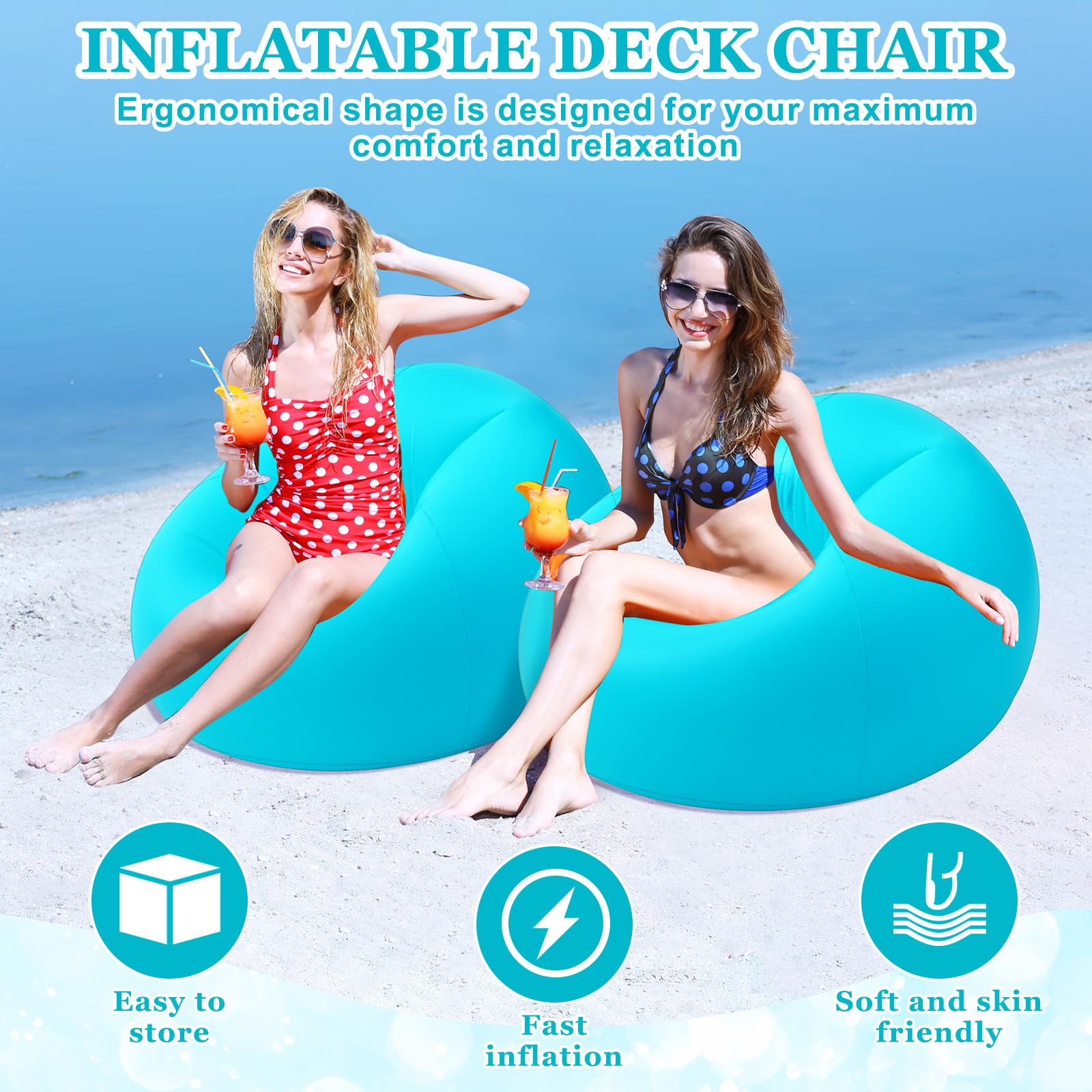 Realspring Inflatable Bean Bag Chair for Adult Bean Bag Sofa Chair Blow up Inflatable Furniture for Outdoor Living Room Bedroom Balcony Travel Party Gift Accessories(Lake Blue,2 Pcs)