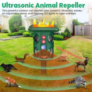 Solar Animal Repellent with Vibration, Waterproof, Motion Sensor & Flashing Light, Ultrasonic Pest Repellent for Snakes, Moles, Cats, Dogs, Squirrels, Deer, Raccoon, Coyotes - Outdoor Use