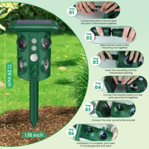 Solar Animal Repellent with Vibration, Waterproof, Motion Sensor & Flashing Light, Ultrasonic Pest Repellent for Snakes, Moles, Cats, Dogs, Squirrels, Deer, Raccoon, Coyotes - Outdoor Use