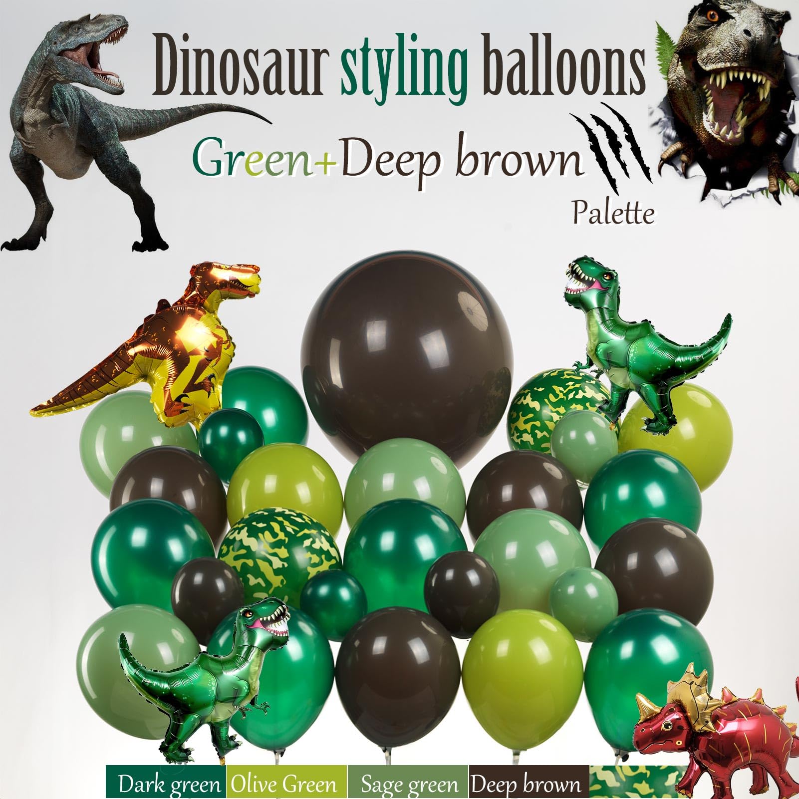 Dinosaur Balloon Arch Garland Kit 117 Pcs Dark Green Sage Green Brown Dinosaur Foil Balloons for Kids Boys Jungle Safari Dinosaur Theme Party Baby Shower Decoration Supplies