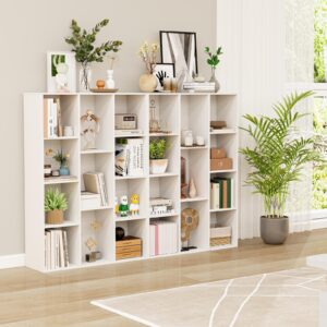 Tangkula 11-Cube Bookcase, Modern Freestanding White Geometric Bookshelf, Multifunctional Book Storage Organizer Display Cabinet with Anti-Tipping Kits for Living Room Study Office (2, White)