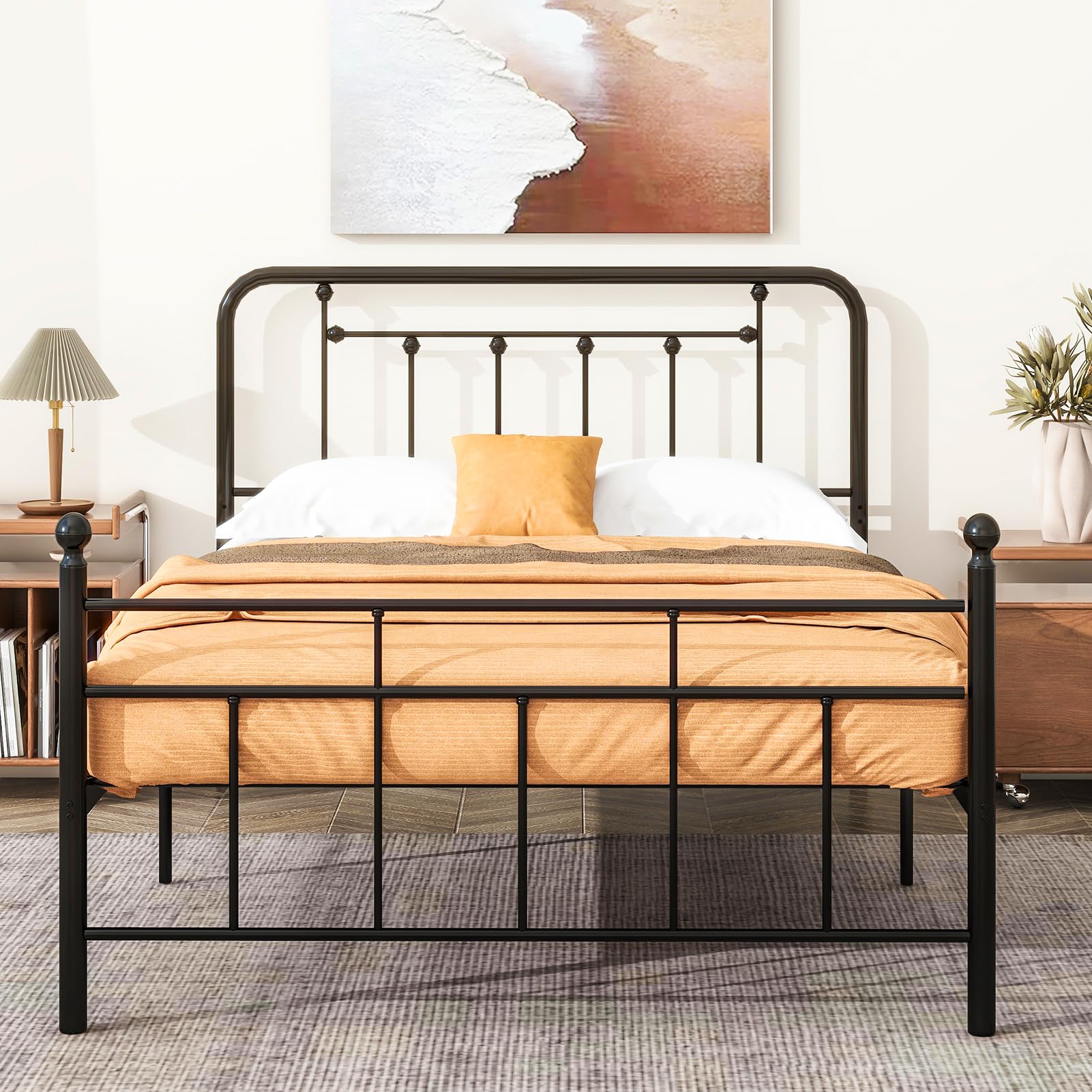 EtherealZYF Metal Headboard Full Size Headboard Metal Construction, Rustic Farmhouse Style, Effortless Assembly, Steel Headboard for Bedroom Black