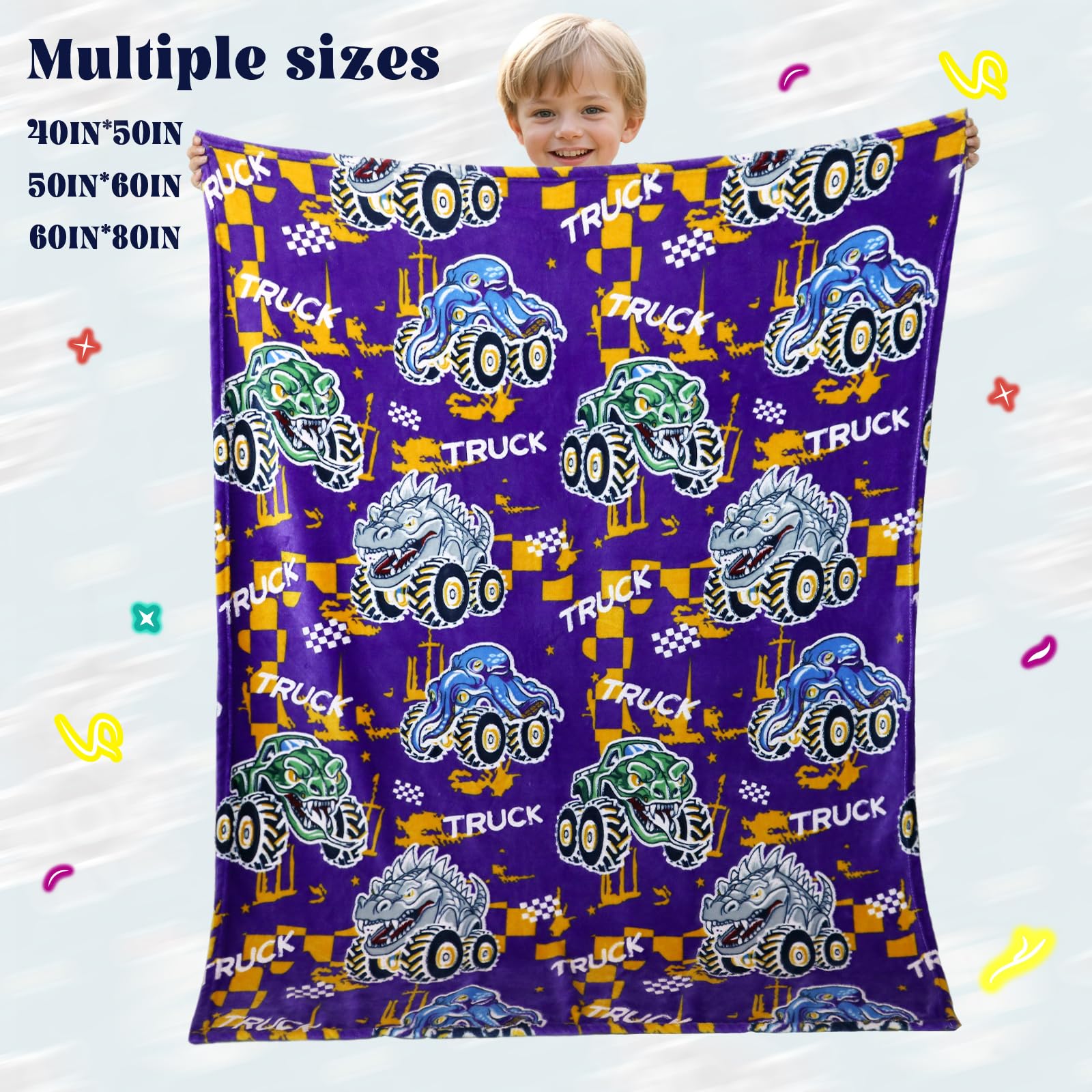 Glow in The Dark Blanket for Boys Truck Car Blanket Gifts for Kids Glowing Tractor Throw Blanket Soft Fleece Blanket for Bed Sofa Room Decor