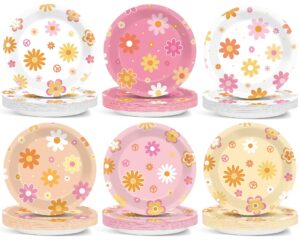 ojustbeok 48pcs groovy daisy party supplies hippie paper plates daisy party decorations retro daisy plates tableware hippie boho flower dessert plates for birthday bridal baby shower party favor