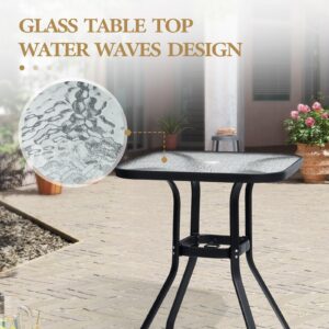 Crestlive Products Outdoor Bar Table with Umbrella Hole, Patio Dining Bistro Table with Aluminum Frame Tempered Glass Top, Outside Banquet Furniture for Garden, Pool, Deck, Lawn (Black)