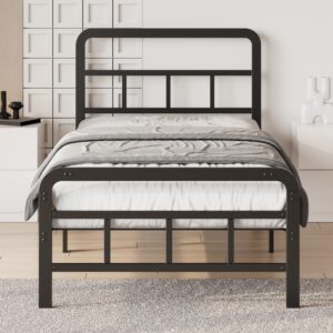 lutown-teen 12 inch twin bed frames with headboard and footboard, no box spring needed, heavy duty metal mattress foundation, noise free, easy assembly, black