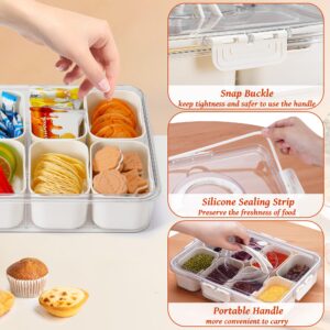 Snackle Box Container, Divided Serving Tray with Lid and Handle, Portable Snackle Box Charcuterie Container for Candy, Fruits, Veggie, Travel & Picnic (1 Pack with 8 Compartments)