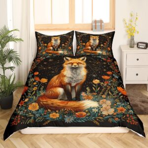 3D Fox Duvet Cover Set King Size,Twelve Constellations Botanical Comforter Cover 3Pcs,Flower Green Leaves Bedding Set for Kids Boys Teens Girls Room Decor,Wild Animal Bedspreads Cover,2 Pillowcases