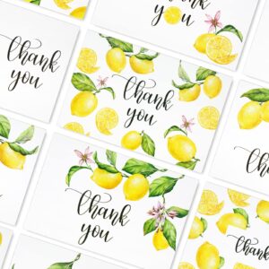 Whaline 30 Pack Lemon Thank You Cards with Envelopes Stickers White Yellow Fruit Greeting Cards Lemonade Blank Note Cards for Baby Shower Wedding Birthday Bridal Party, 4 x 6 Inch