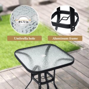 Crestlive Products Outdoor Bar Table with Umbrella Hole, Patio Dining Bistro Table with Aluminum Frame Tempered Glass Top, Outside Banquet Furniture for Garden, Pool, Deck, Lawn (Black)