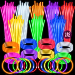 springflower 480 pcs glow sticks bulk glow sticks bracelets for party favors supplies,neon party favors for glow party, wedding, concert, raves and birthday