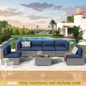 SUNCROWN Outdoor 14-Piece Replacement Cushions for Patio Furniture, Water-Resistant Cushion for 6-seat Patio Sectional Conversation Set, Liner&Cover(Dark Blue)