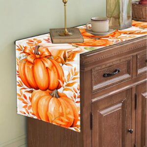 Netnology Pumpkins Leaves Fall Table Runner, White and Gray Buffalo Plaid Thanksgiving Table Runner, Seasonal Farmhouse Indoor Decor Autumn Decorations for Home 13 x 72 Inch