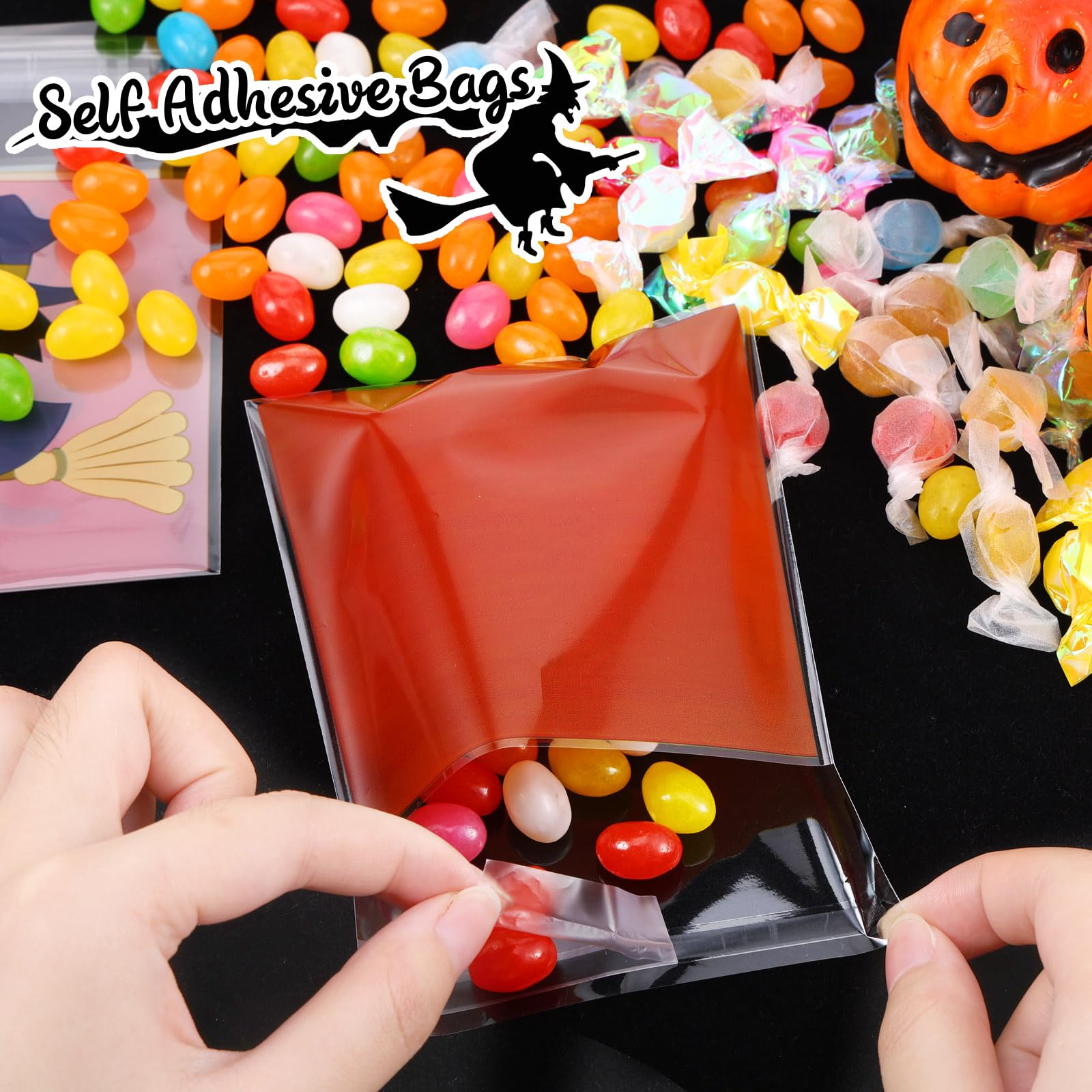 Joottuan 320 Pcs Halloween Cellophane Treat Bags Clear Self Adhesive Plastic Cookie Bags Candy Bags for Party Favors Supplies Decoration