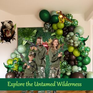 Dinosaur Balloon Arch Garland Kit 117 Pcs Dark Green Sage Green Brown Dinosaur Foil Balloons for Kids Boys Jungle Safari Dinosaur Theme Party Baby Shower Decoration Supplies