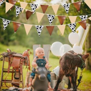 32Ft Cow Party Decorations Western Cowboy Triangle Flag Fabric Banner Pennant Garland Streamer for Western Cowgirls Cowboys Birthday Baby Shower Derby Day Festival Farm Cow Wild Party Decor Supplies