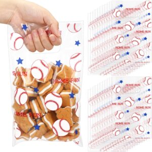 cholemy 100 pcs baseball gift bags for snacks clear baseball goodie bags with handles plastic baseball party favors sport candy treat bags baseball birthday party supplies for teams, 6.3 x 9.8 inch