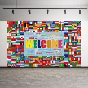 world flags backdrop 6x3.6ft international welcome backdrop country flags banner backdrop international flag background international sports events party decoration school classroom wallpaper