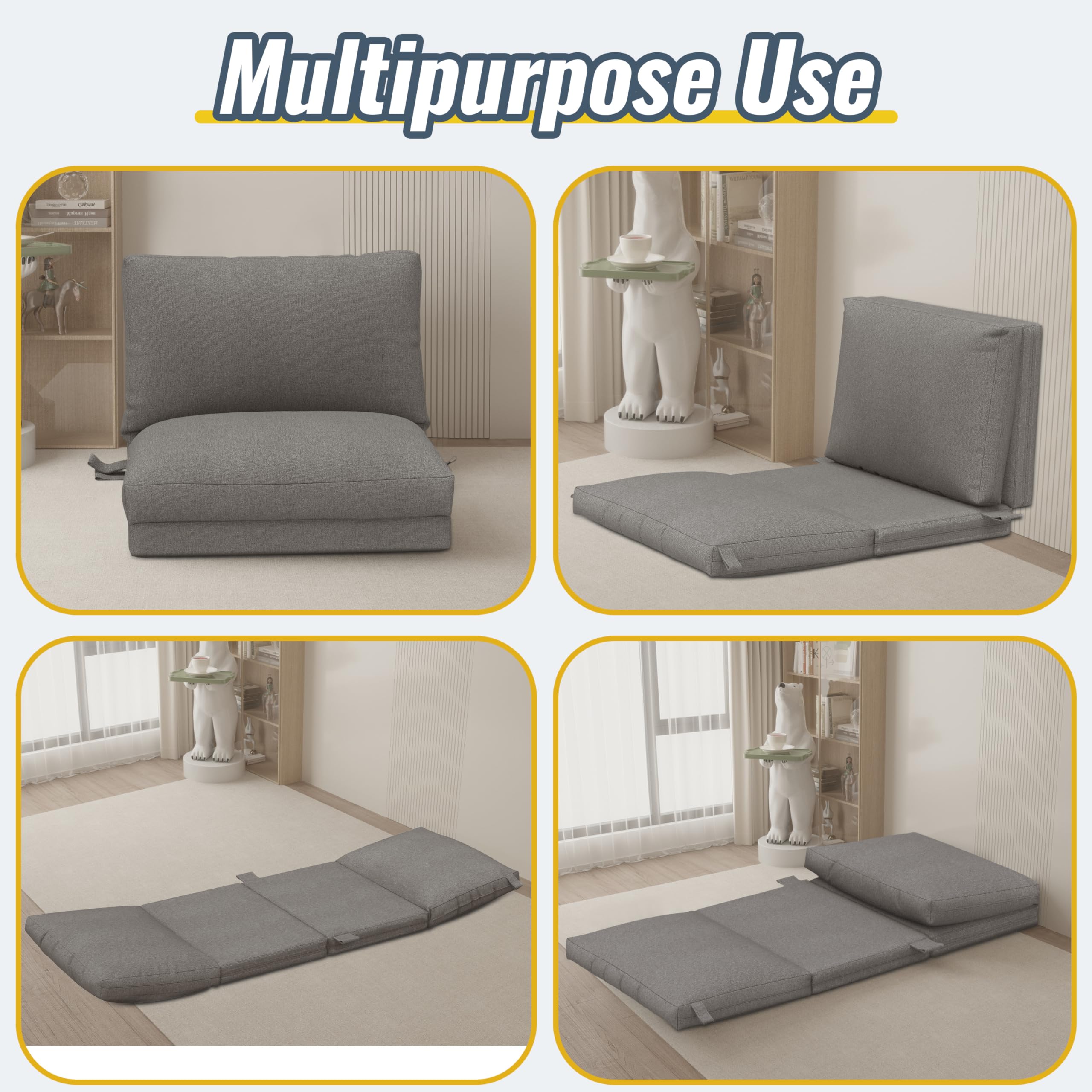 Daneey Folding Sofa Bed Floor Sofa Couch Bean Bag Bed Floor Couch Floor Mattress Foldable with Removable Breathable Cover for Bedroom/Living Room/Small Space