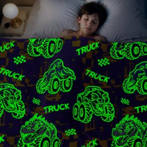 Glow in The Dark Blanket for Boys Truck Car Blanket Gifts for Kids Glowing Tractor Throw Blanket Soft Fleece Blanket for Bed Sofa Room Decor