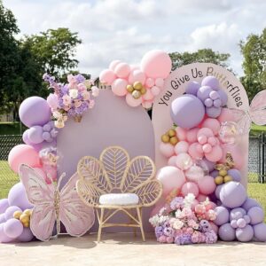 pink and purple balloon arch kit, butterfly baby shower decorations with pink and purple gold latex balloons for purple bridal wedding butterfly birthday decorations…